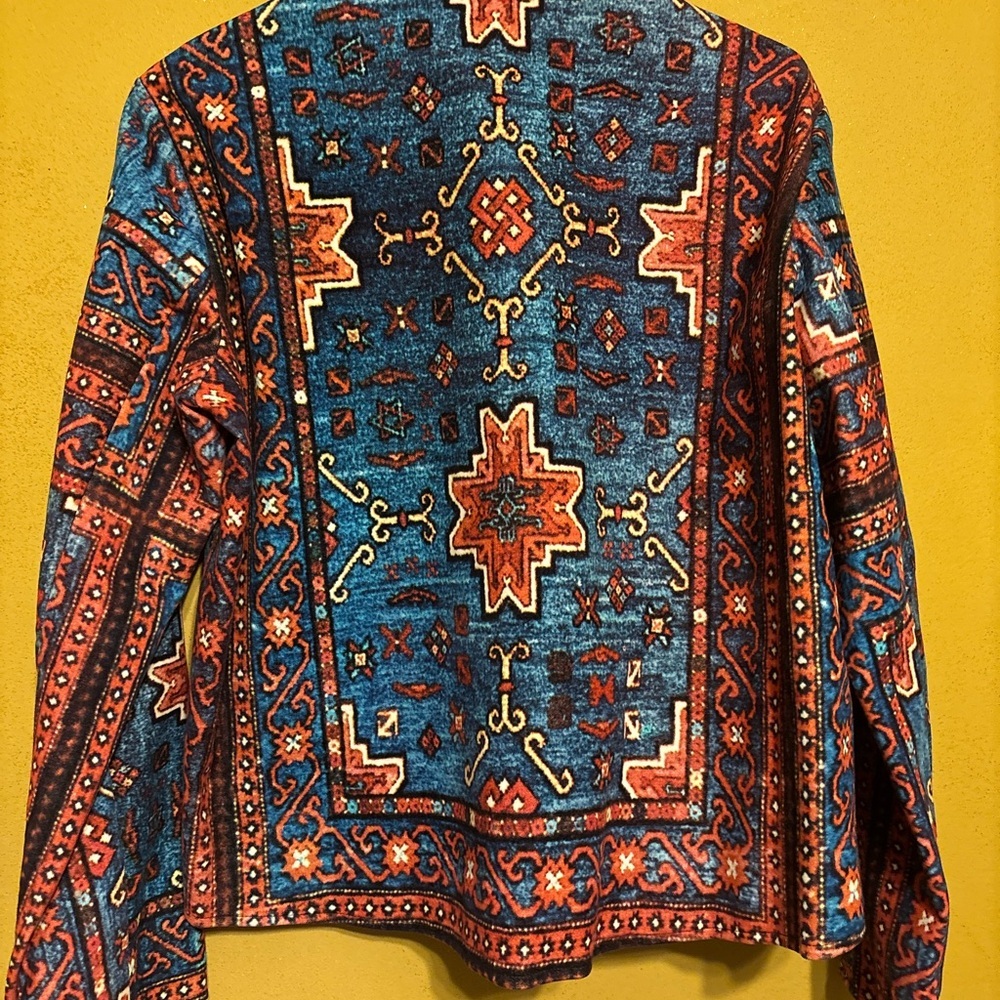 Patterned Blue & Red Women's Cropped Blazer Jacket - Picture 11 of 14